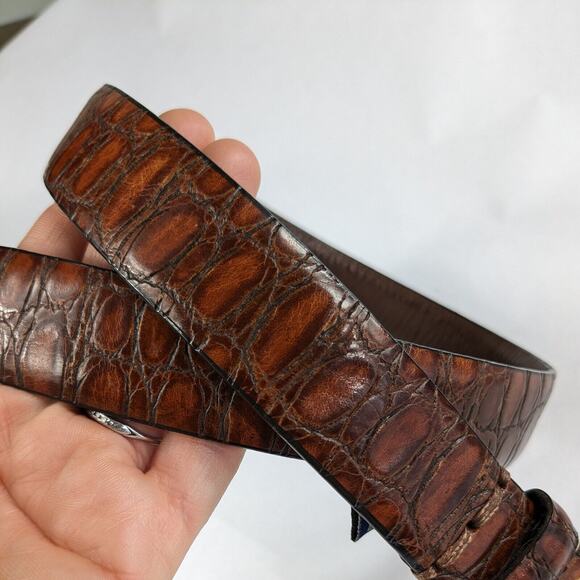 Bill Adler Dress Belt 32 Brown Croc Embossed Calfskin Italian Vintage Silver - Picture 2 of 9
